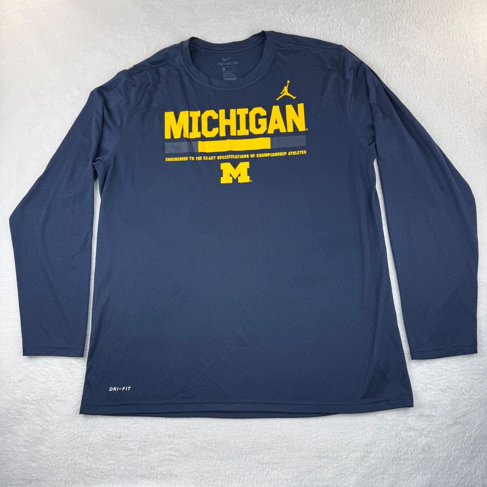 Jordan Brand Michigan Long Sleeve Mens XL Navy Blue Dri-FIT Athletic Tee